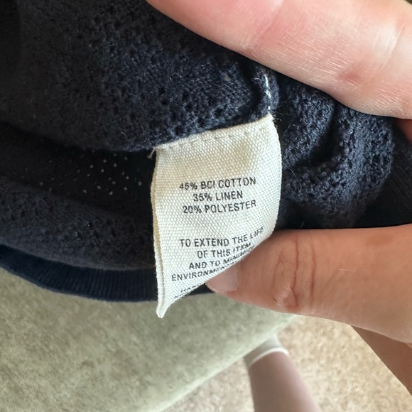 Alex Mill Open Knit Cotton/Linen Blend Sweater Polo Navy Blue XS - Picture 3 of 3